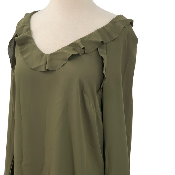 Banana Republic Women's LS V-Neck Pullover Ruffled Blouse Olice Green Size S - Picture 2 of 9